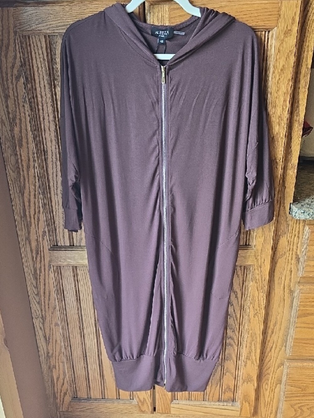 Aleeza Paris Peru Zip Front Hooded Dress, Brown, NWT, XS
